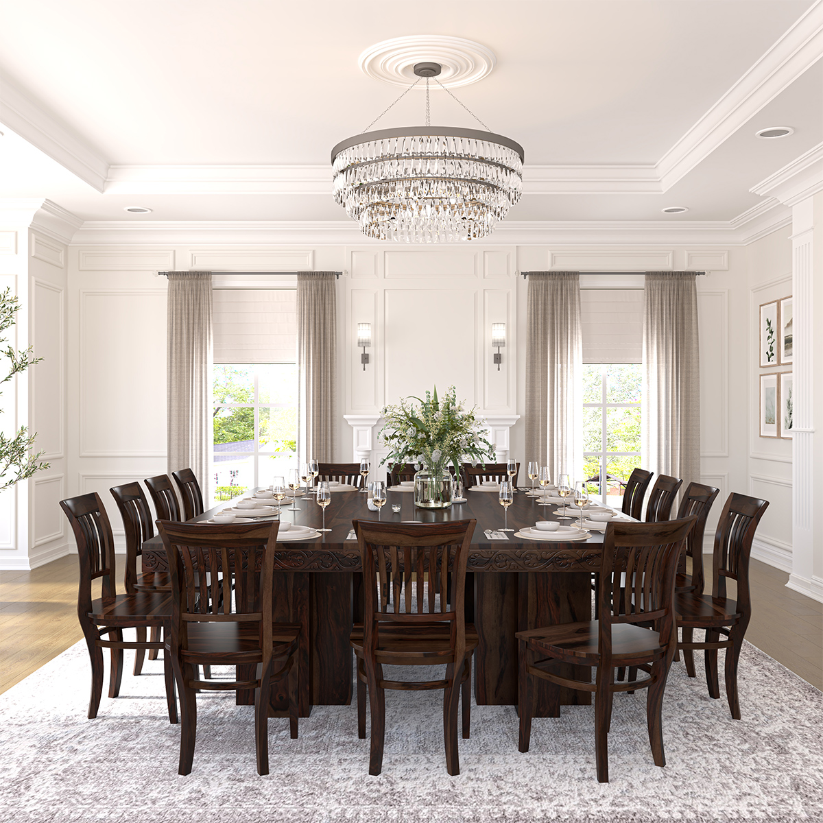 Dallas Ranch Solid Wood Grand Dining Table Set for 14