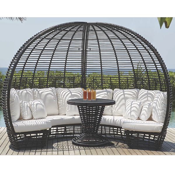 Nexus Sectional in Black Mushroom Wicker