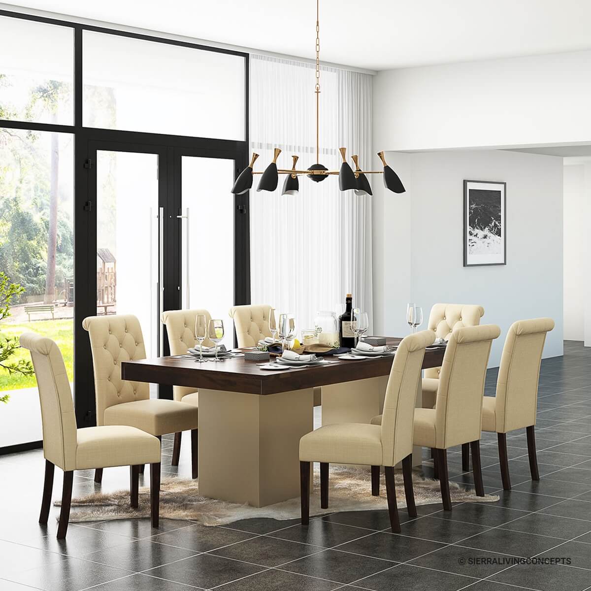 Rustic Solid Wood Dining Table with Parson Chairs Set