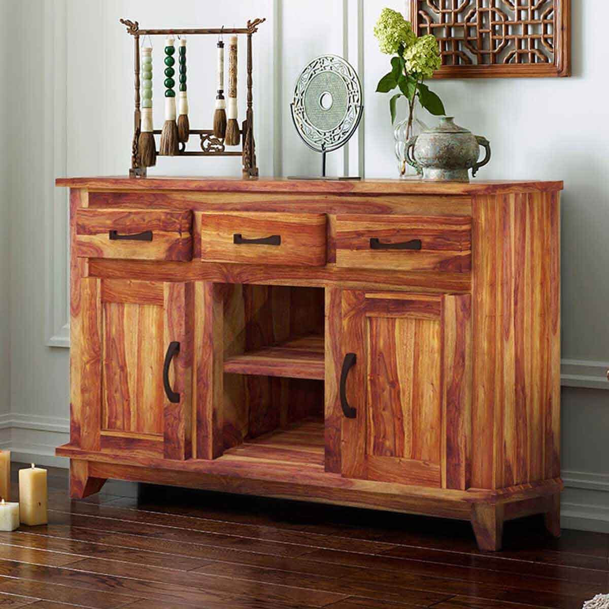 Nevada Modern Solid Wood 3 Drawer Rustic Sideboard