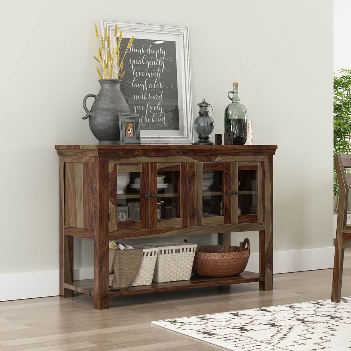 Modern Rustic Solid Wood Glass Door Buffet Table