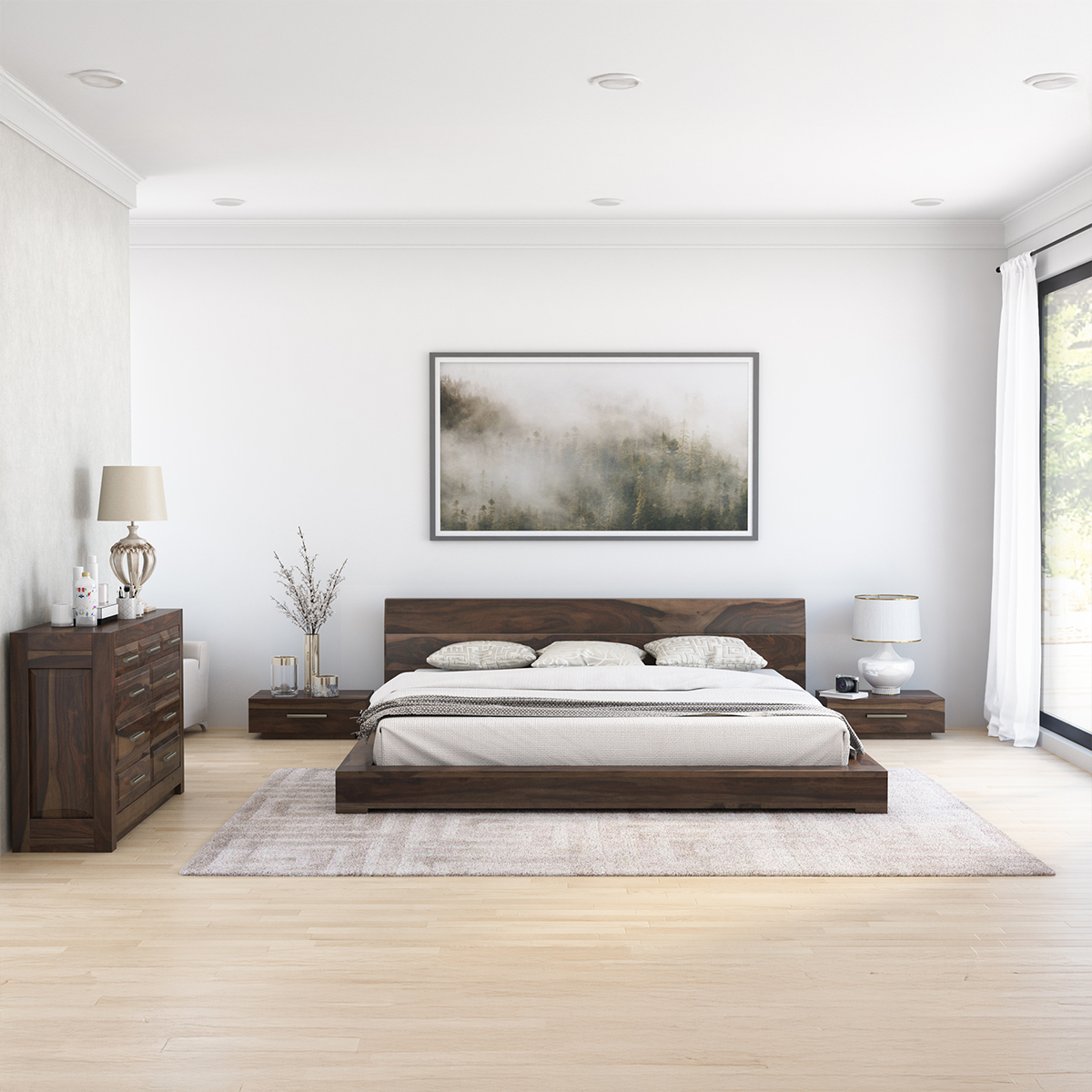 Nevada Rustic Solid Wood Low Profile 4 Pc Bedroom Set