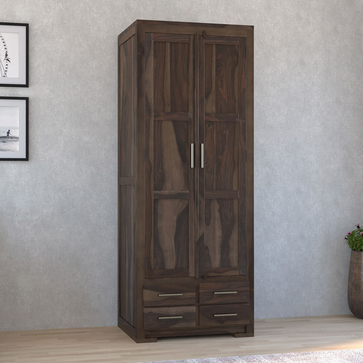 Nevada Handcrafted Solid Wood 4 Drawer Tall Armoire Closet