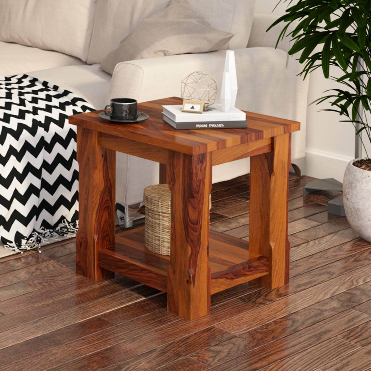 Nevada Rustic Solid Wood 2 Tier Square End Table