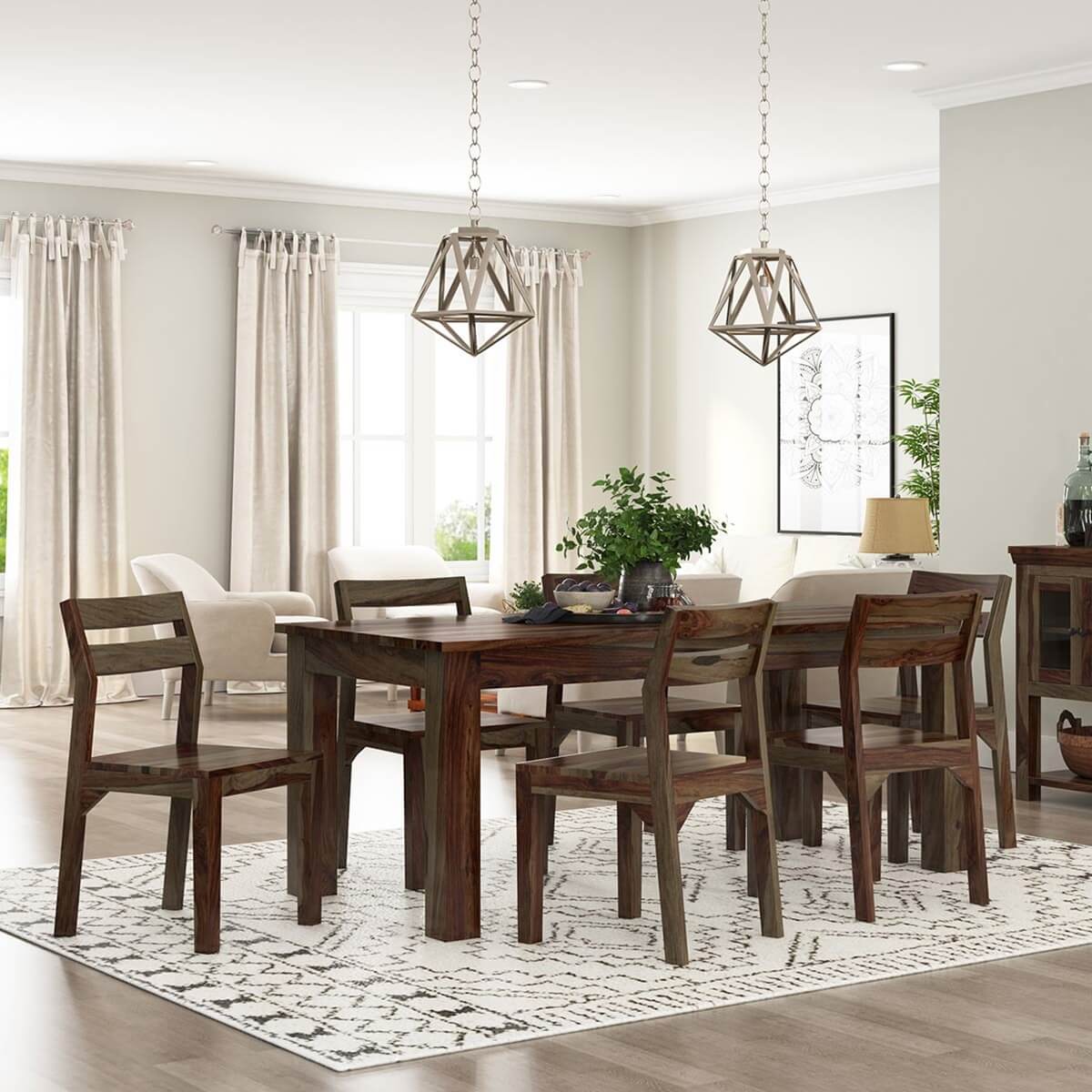 Modern Rustic Solid Wood Dining Table Set For 6