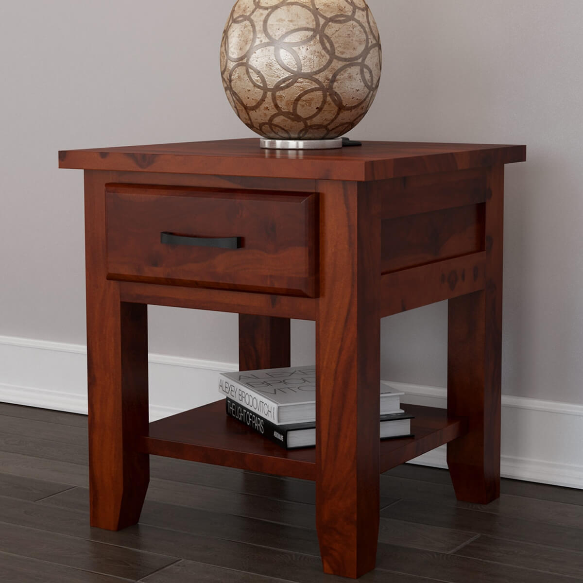 Nevada Rustic Solid Wood Nightstand with Drawer