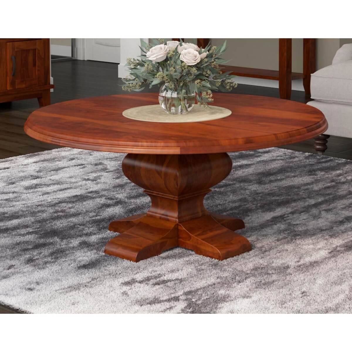 Nevada Rustic Solid Wood Pedestal Round Coffee Table