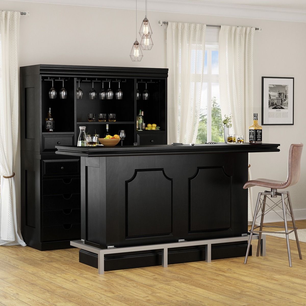 Vista Solid Mahogany Wood Home Bar Furniture Set