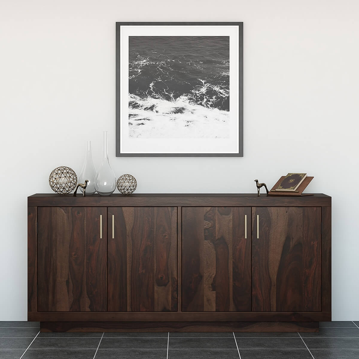 Rustic Solid Wood Buffet Sideboard Cabinet with Storage